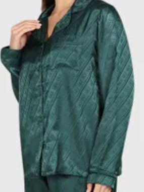Victoria's Secret Dark Green Satin Button-Up Sleep Top